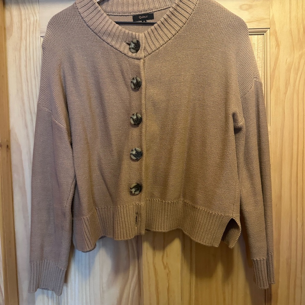 Quince taupe button-front cardigan sweater